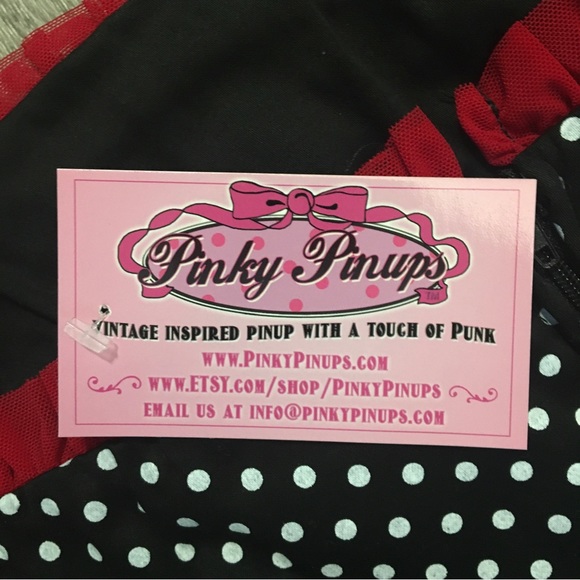 Red Black and White Polka Dot Strapless Rockabilly Midi Dress vintage 90s - Picture 4 of 4